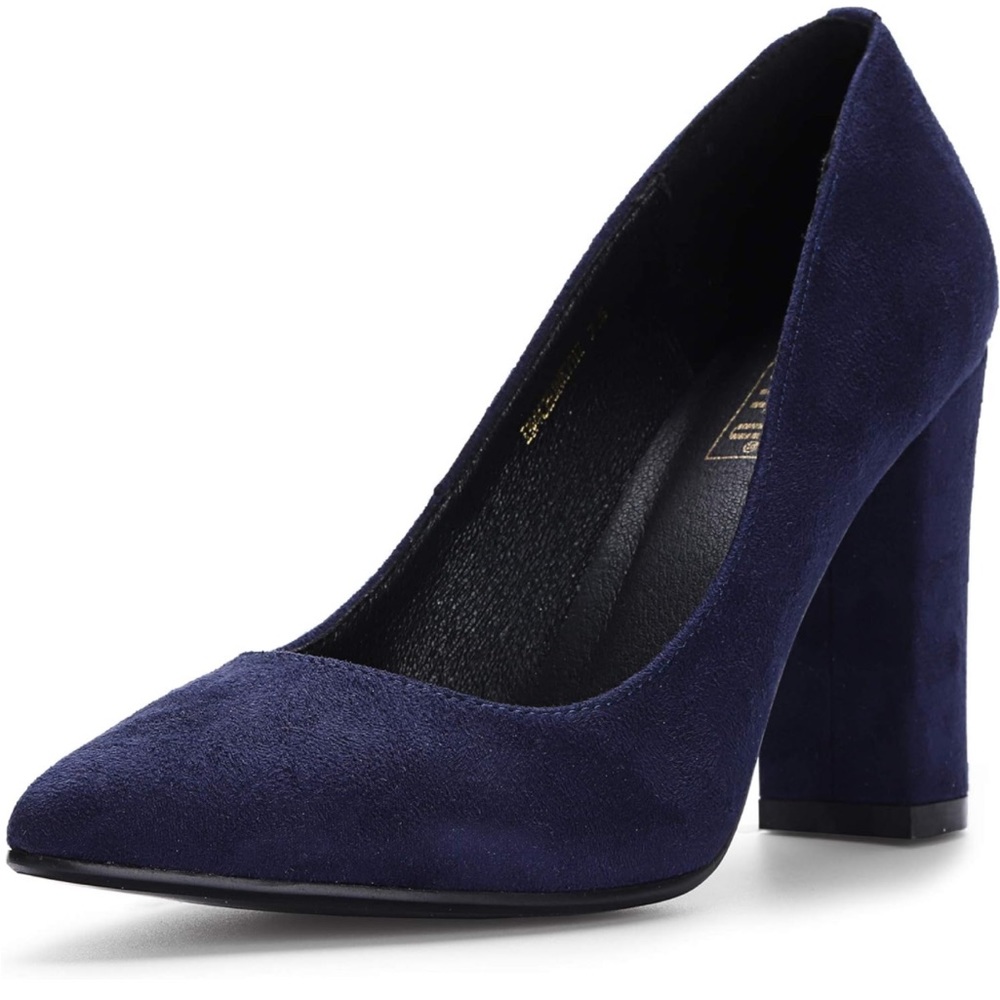 IDIFU Women's Chunky-HI Block High Heels Closed Pointed Toe Pumps